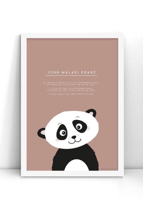 Adoptionsposter med panda (rosa bakgrund)