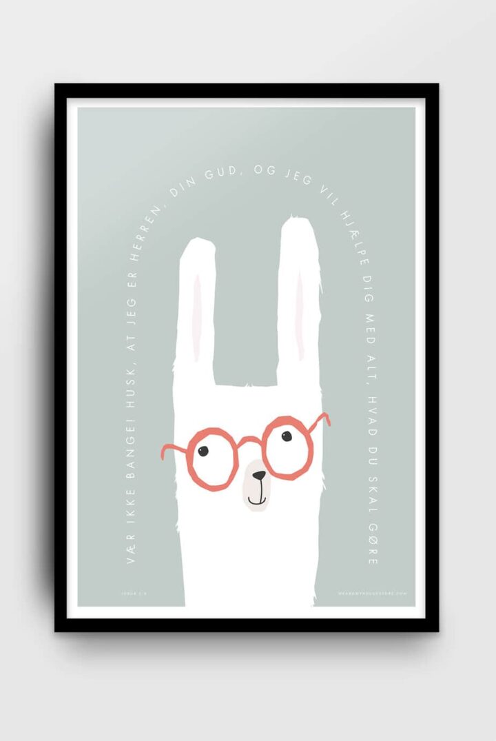 Poster på danska med lama: Vær ikke bange!