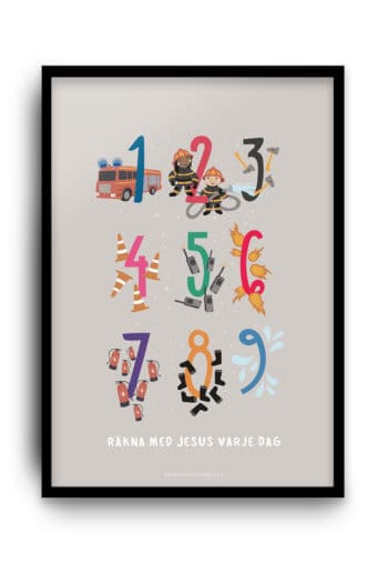 Poster med siffror och brandtema: Räkna med Jesus varje dag