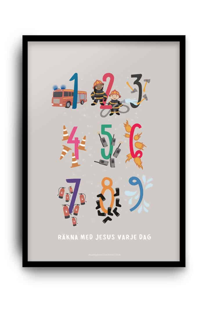 Poster med siffror och brandtema: Räkna med Jesus varje dag