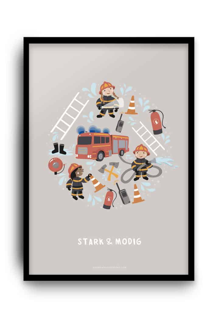 Poster med brandmän: Stark & modig