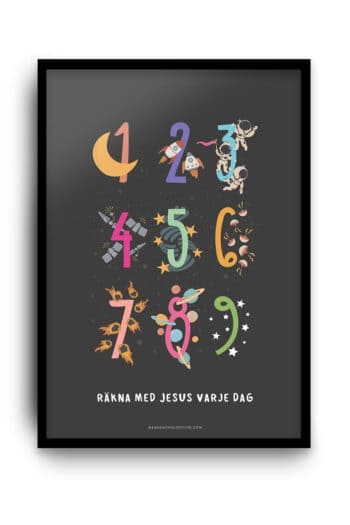 Poster med siffror och rymdgrejer: Räkna med Jesus varje dag