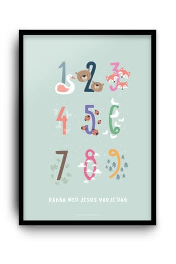 Poster med siffror och djur: Räkna med Jesus varje dag