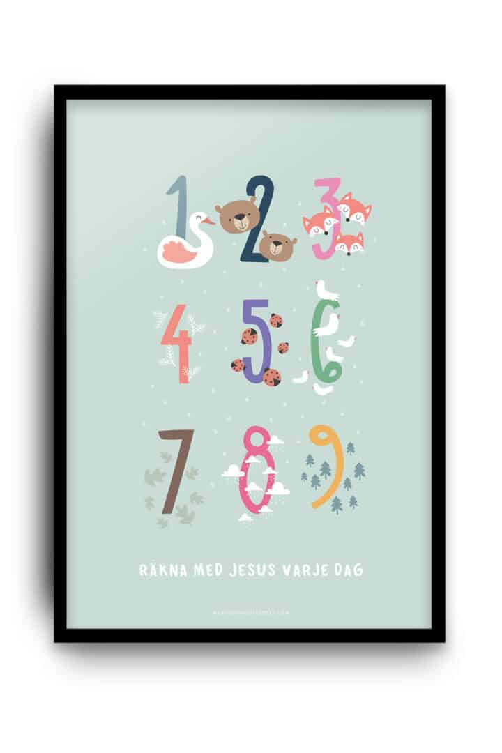 Poster med siffror och djur: Räkna med Jesus varje dag